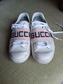 Scarpe Gucci bianche 42 elastic logo nera rossa