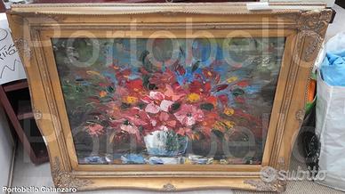 Codice: 5029 QUADRO OLOIO SU TELA VASO CON FIORI