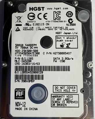 Hard disk HGST 500GB 2,5” SATA testato funzionante
