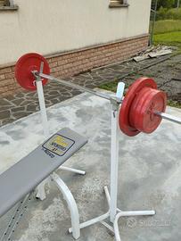 Panca palestra vintage Rizzato con bilanciere e 50