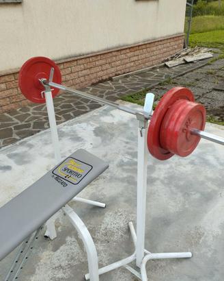 Panca palestra vintage Rizzato con bilanciere e 50