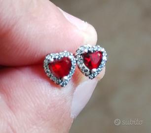 Orecchini Argento 925 Zircone Rosso Cuore "NUOVI"