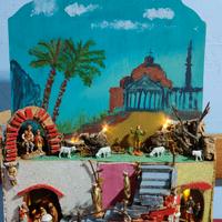 Presepe artigianale artistico con sfondo dipinto