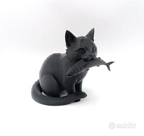 Gatto con Pesce Anime Statuetta Stile Giapponese