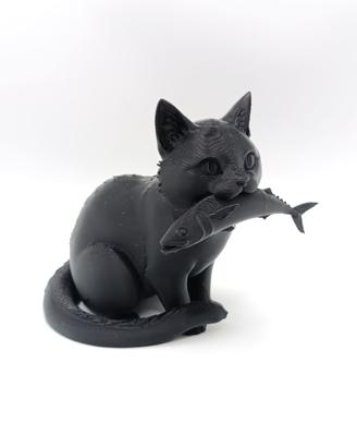 Gatto con Pesce Anime Statuetta Stile Giapponese