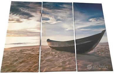 3 QUADRI Stampa Tela CANVAS Paesaggi Mare Barche