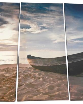 3 QUADRI Stampa Tela CANVAS Paesaggi Mare Barche