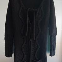 Cardigan lungo in lana nero da donna tg. XL