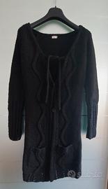 Cardigan lungo in lana nero da donna tg. XL