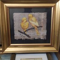 Dipinto su Papiro di Canarini Gialli