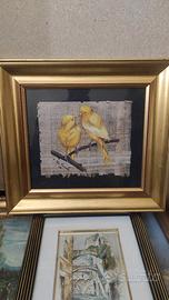 Dipinto su Papiro di Canarini Gialli