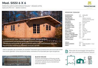 Casetta in legno 6x6 spessore 45mm blockhouse