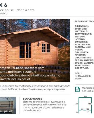 Casetta in legno 6x6 spessore 45mm blockhouse