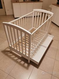 Culla bianca in legno regolabile e cassetto