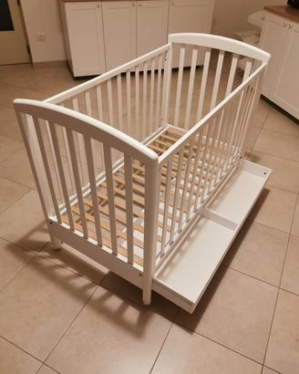 Culla bianca in legno regolabile e cassetto