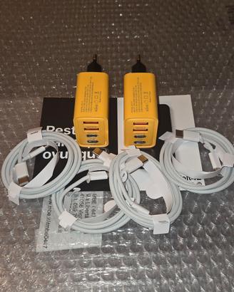 Lotto di 2 Kit Completi Caricatore + 4 Cavi USB-C