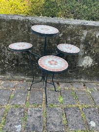 Tavolino con 4 sgabelli per fiori con mosaico