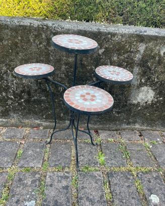 Tavolino con 4 sgabelli per fiori con mosaico