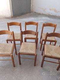 Set 6 Sedie Rustiche in Legno e Paglia


