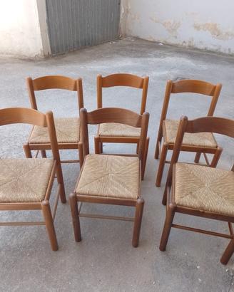 Set 6 Sedie Rustiche in Legno e Paglia

