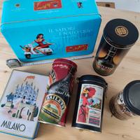 6 scatole in latta, porta caffè, Baileys