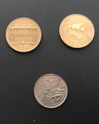 3 Rare monete: 2 da 200 e 1 da 100 Lire