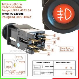 ROS 97520305★INTERRUTTORE RETRONEBBIA PEUGEOT 309★