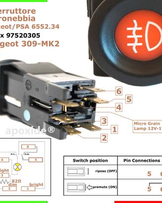 ROS 97520305★INTERRUTTORE RETRONEBBIA PEUGEOT 309★