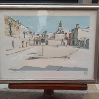 Litografia Aldo Riso com cornice argentata