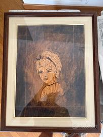 Ritratto femminile in intarsio di legno