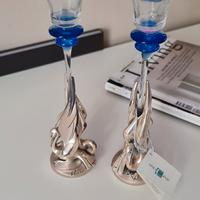 coppia di candelieri cristallo e argento