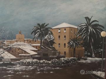 Quadro"Neve a Imperia"-  Olio Polimaterico su tela