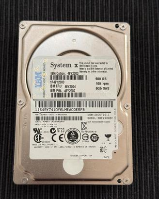 Hard disk hdd IBM 2.5”  sas 600gb 10000 rpm 6gb