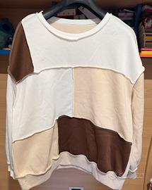 Felpa in pile patchwork beige/marrone 🤎