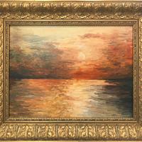 Quadro olio tela impressionista tramonto sul mare