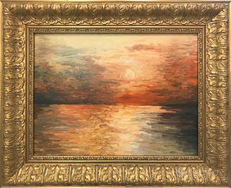 Quadro olio tela impressionista tramonto sul mare