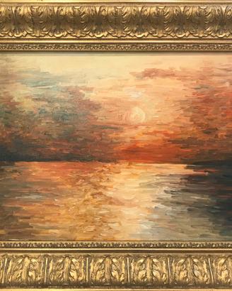 Quadro olio tela impressionista tramonto sul mare