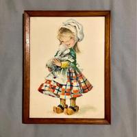 Quadro bambina con pecora, anni ‘60,vintage,olanda