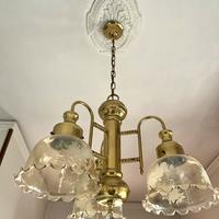Lampadario vintage vetro decorato e ottone