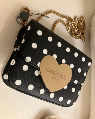 Piccola borsa a tracolla nera a pois “Camomilla”