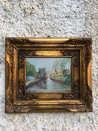 Quadro -Paesaggio Con Fiume- dipinto a olio