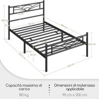 Letto Singolo in Ferro con Materasso 90 x 200 cm
