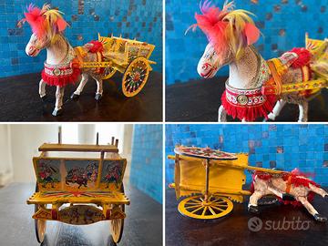 Carretto siciliano artigianale vintage con cavallo