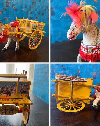 Carretto siciliano artigianale vintage con cavallo