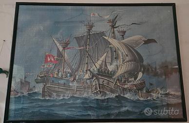 Grande Quadro Puzzle Nave Storica con Cornice Nera