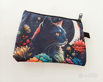 Portamonete mini pochette gatto nero e luna