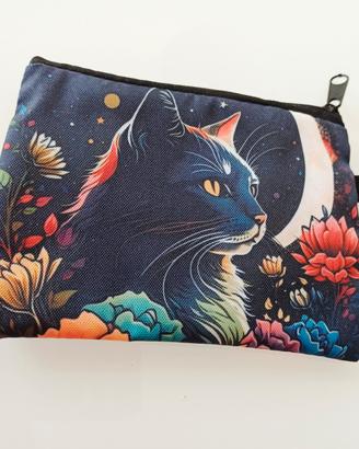 Portamonete mini pochette gatto nero e luna