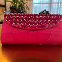 Borsa tessuto fucsia Unze con cristalli