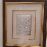 Quadretto In argento su tela e cornice in radica