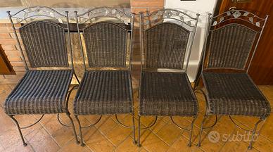 Set di n 4 sedie in ferro e rattan
